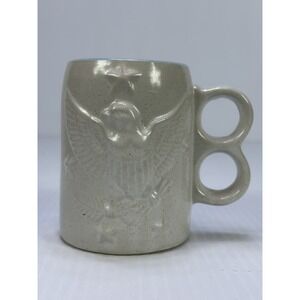 Vintage Bicentennial Glazed Stoneware Studio Art Mug Primitive 3D USA Star Eagle